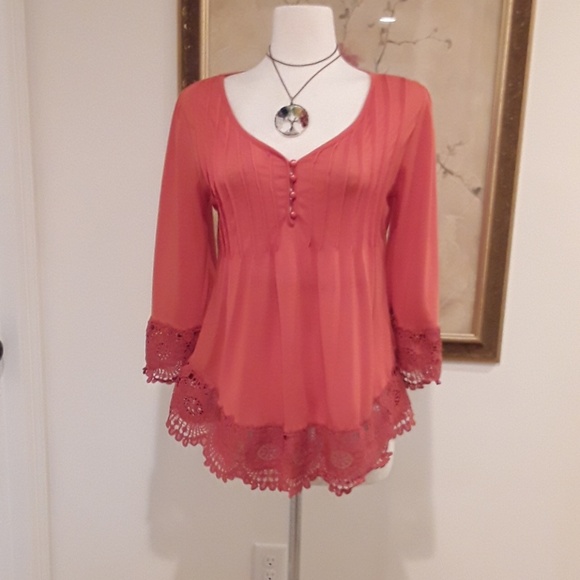 NWOT. Orange lace Fun Top - Picture 2 of 8